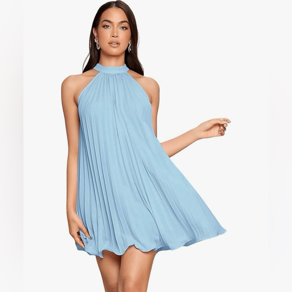 Mini Halter Dress - Pale Blue